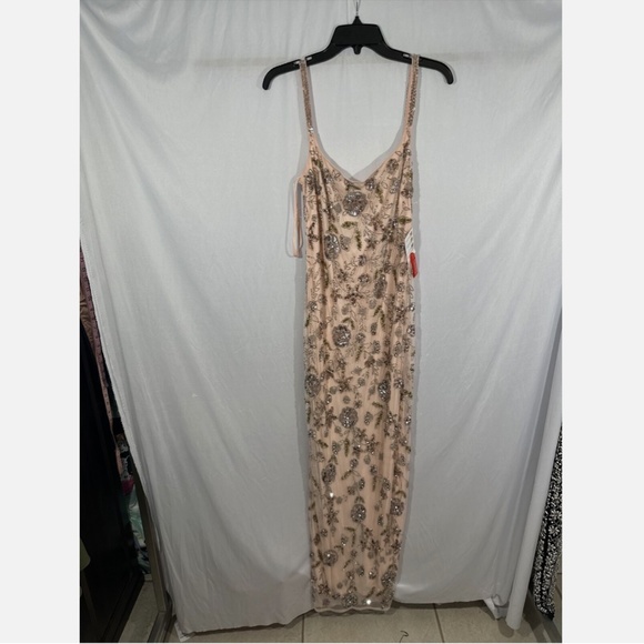 NWT $498 Mac Duggal [ 8 ] Hand Beaded Floral Spaghetti Strap Gown in‎ Rose Pink - Picture 6 of 13